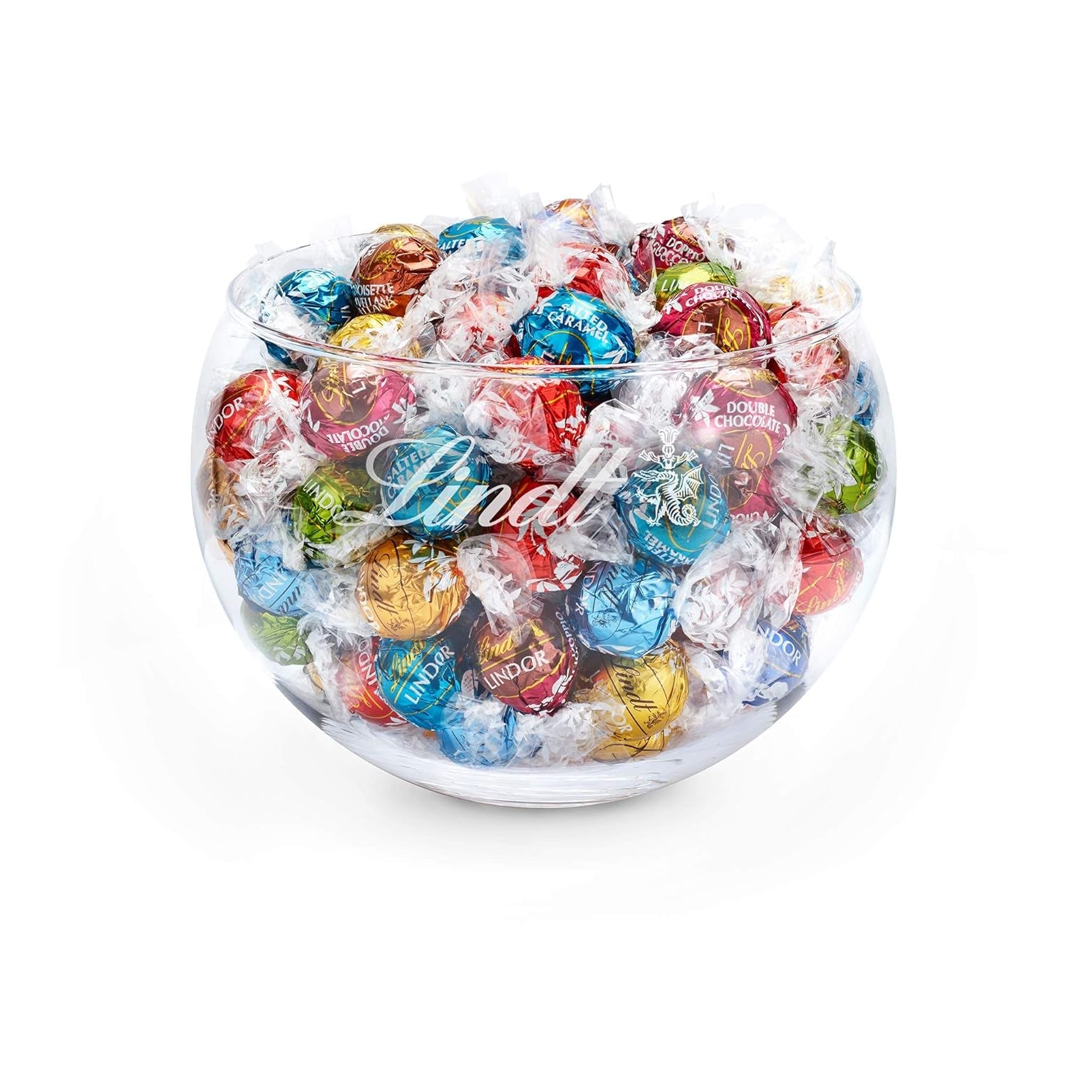 Čokoládová směs LINDOR | 1371 g | Přibl. 109 kuliček: Mléčná čokoláda a kuličky LINDOR s jahodovým krémem | 1 kg pytel, cca. 80 čokoládových kuliček bílá čokoláda s jahodovým krémem