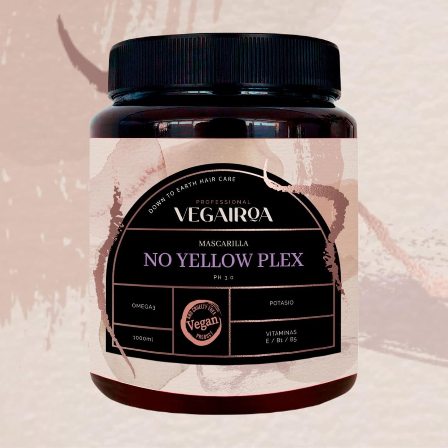 VEGAIROA - No Yellow Plex Mask - Neutralizační maska pro žluté a oranžové tóny - Hydratační péče - Fialový pigment - Profesionální veganský vlasový přípravek - 1000 g Naty Shop maska na vlasy