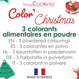 Scrapcooking - Sada 3 práškových vánočních potravinářských barviv - červená, zelená, zlatá - Jedlé potravinářské barvivo na pečení, dorty, sušenky, pečivo, těsto, fondán - vánoční ozdoby - 4018