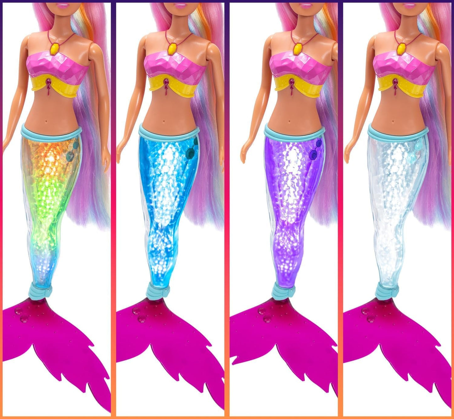 Panenka Simba Steffi Love Mermaid Mermaid s funkcí duhového světla, extra dlouhé vlasy, postava delfína a spony do vlasů, výška 39 cm, funkce Try-Me, věk 3+