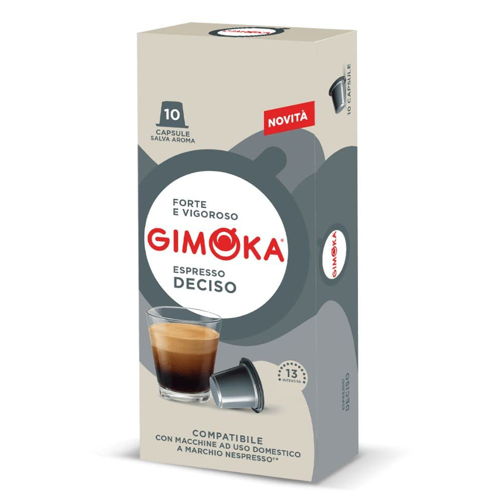 Gimoka Kaffeekapseln Espresso Deciso, Intensität 13/13-100 Kapsel - Kompatibilní s Nespresso* Haushalts-Espressomaschinen - 100 Stück (10 x 10 Getränke) - Hergestellt v Itálii