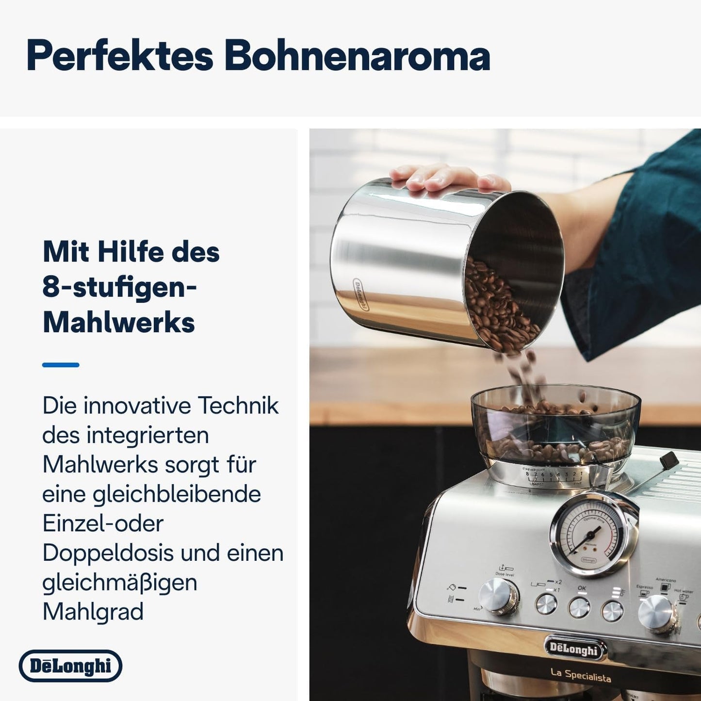 Portafiltrační espresso kávovar De'Longhi La Specialista Arte EC9155.MB s mlýnkem, 8 nastavení mletí, tlak 15 barů, 3 nastavení teploty, napěňovač mléka, 1550 W, nádrž 1,7 l, nerez/černá, včetně baristické sady