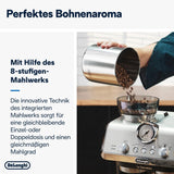 Portafiltrační espresso kávovar De'Longhi La Specialista Arte EC9155.MB s mlýnkem, 8 nastavení mletí, tlak 15 barů, 3 nastavení teploty, napěňovač mléka, 1550 W, nádrž 1,7 l, nerez/černá, včetně baristické sady