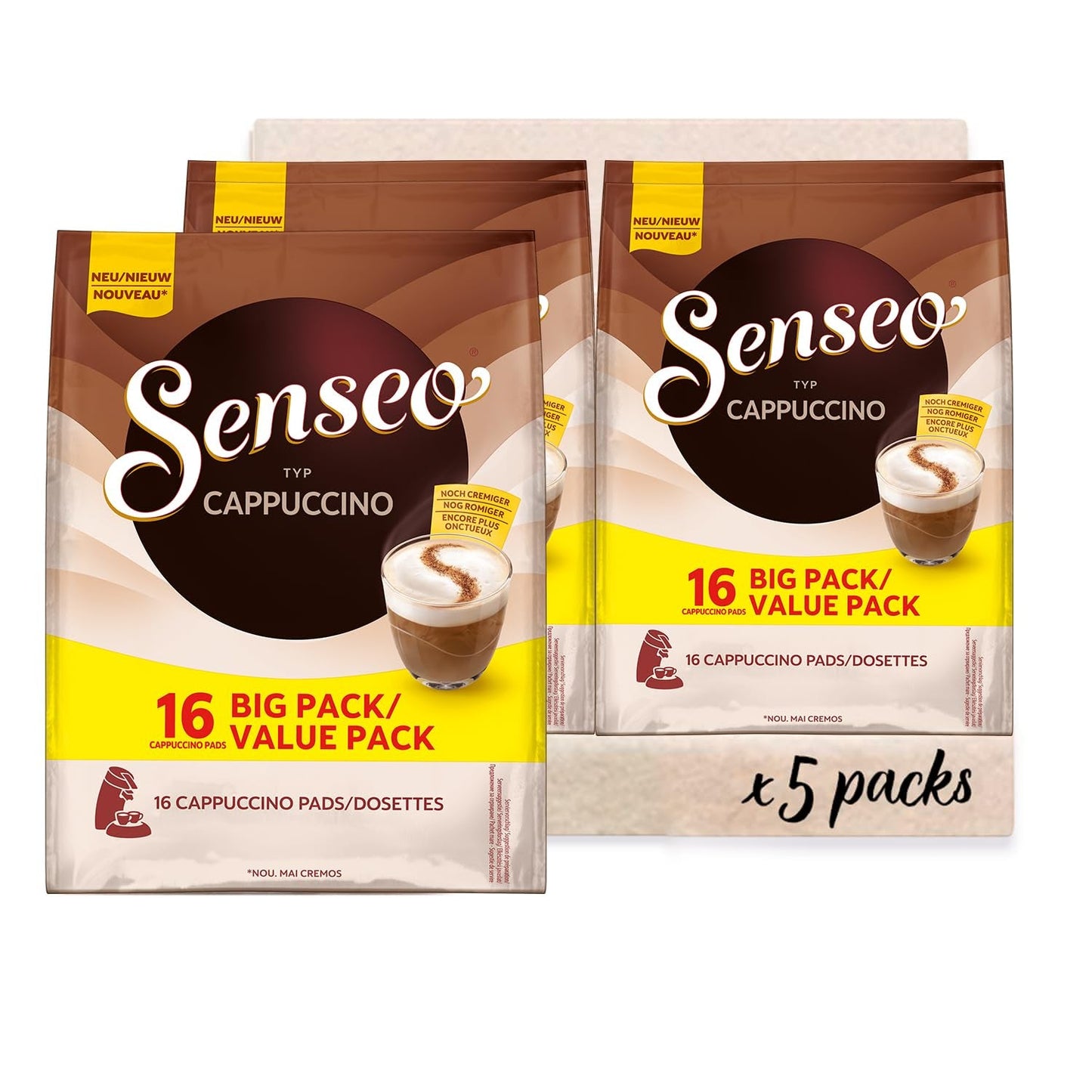 Senseo Pads Cappuccino, Vorratspackung, 5 x 16 Getränke, 80 kaffeepadů