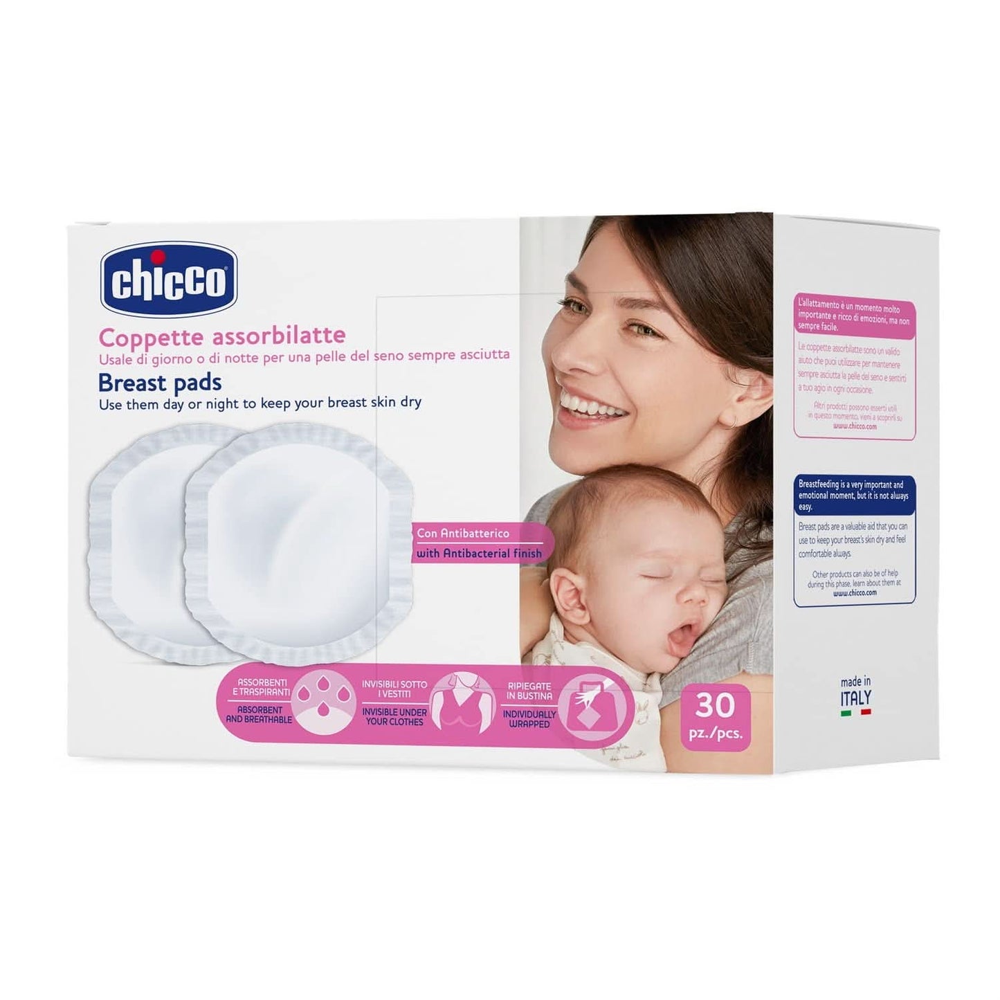 Chicco Acterielle Natural Feeling kojící podložky, 30 kusů Příslušenství pro výživu a kojení Bebe Naty Shop