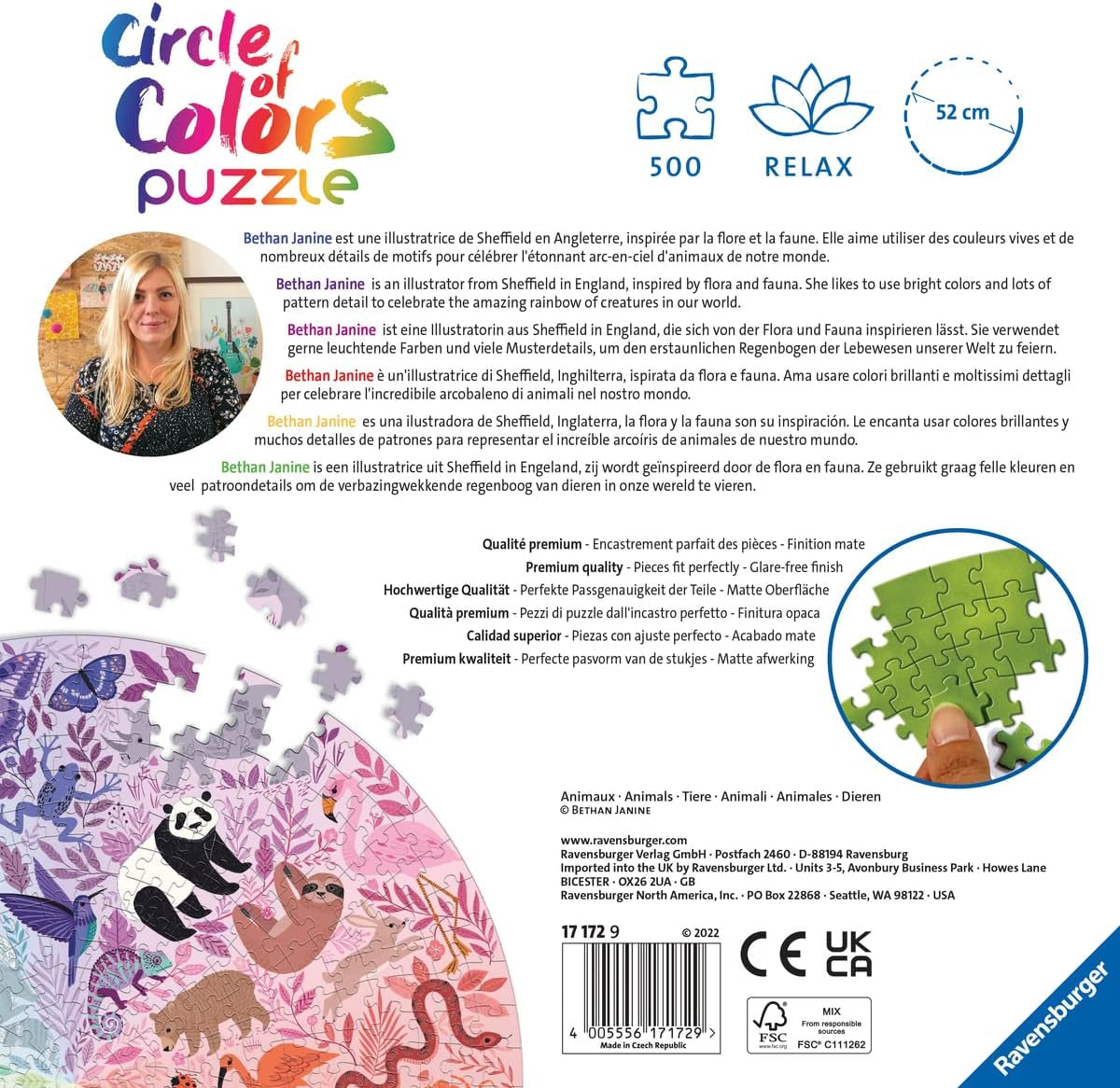 Ravensburger Puzzle 17172 Kruh barev - Zvířátka 500 dílků Puzzle Naty Shop