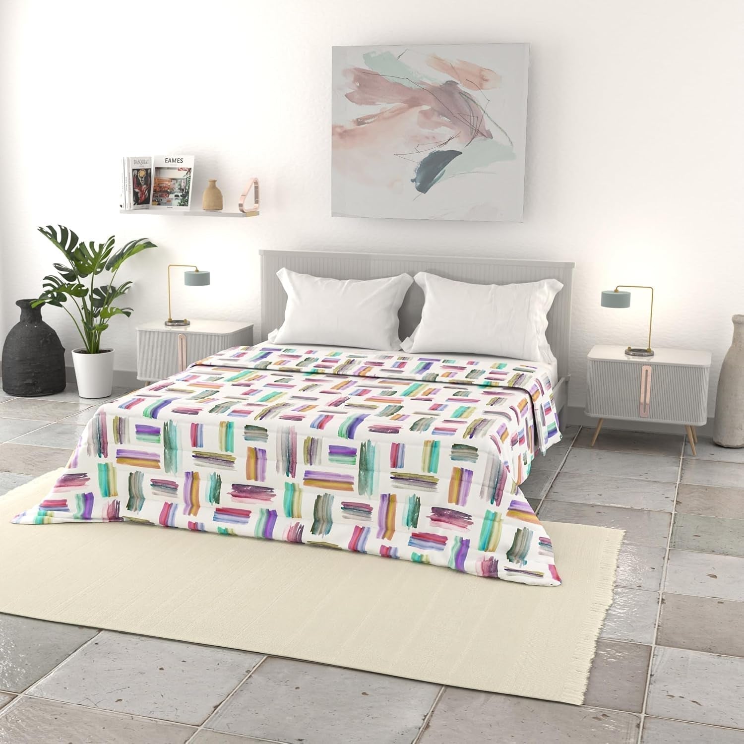 Italské povlečení základní letní přikrývka, potištěné mikrovlákno, 250X240Cm, kruh Přikrývky a přikrývky Naty Shop Multicolor 250X240Cm
