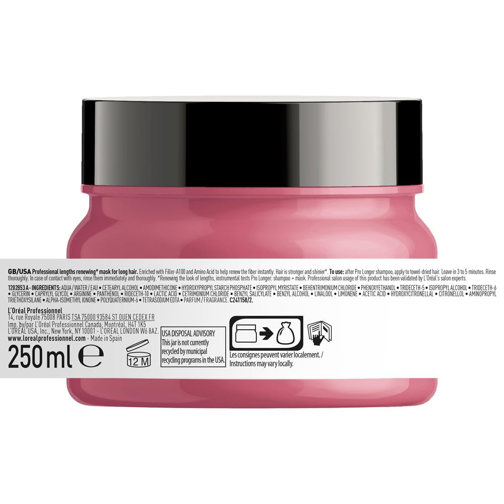L'Oréal Professionnel Posilující maska na vlasy pro dlouhé a tenké vlasy s plnivem A-100 a aminokyselinami, Series Expert, Pro Longer Mask Hair Mask Naty Shop