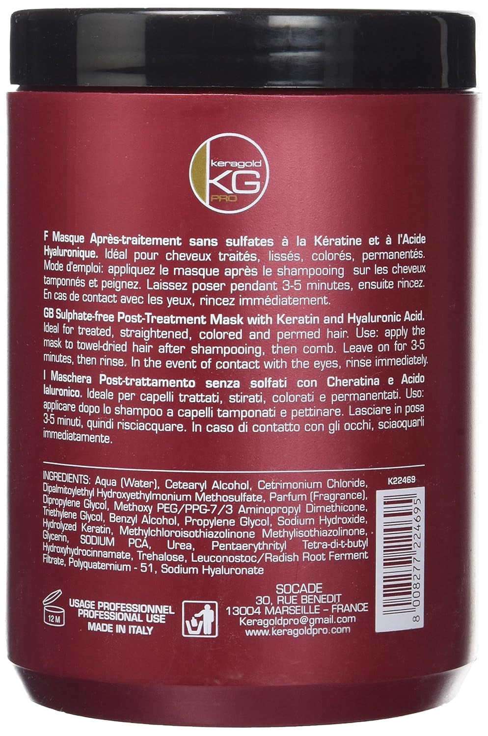 DD bezsulfátová maska, keratin/kyselina hyaluronová, 1 litr Naty Shop vlasové masky