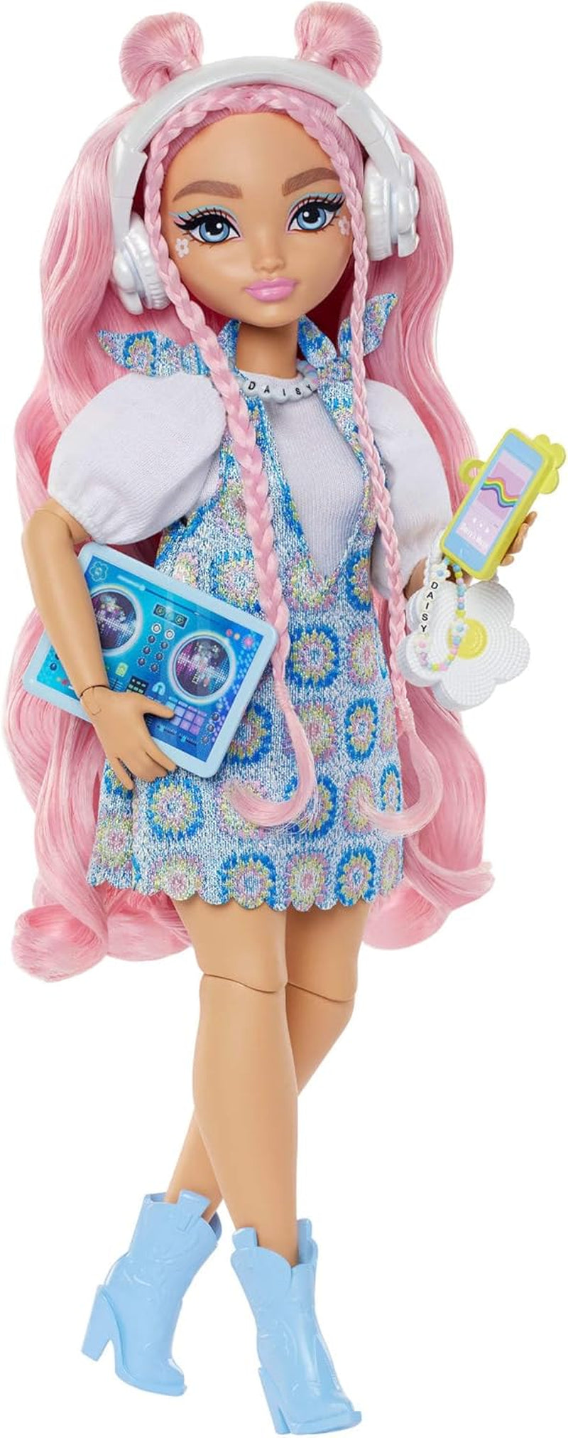 Panenka Barbie Dream Besties a doplňky, pohyblivá panenka Teresa Fashion s hnědými vlasy a sponkami do vlasů, motiv videohry 10 kusů, panenky HYC23 Naty Shop DJ a hudba
