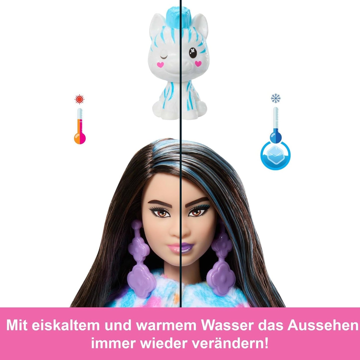Panenka Barbie Cutie Reveal a doplňky, plyšový obleček Rainbow Zebra a 10 překvapení měnících barvu, řada Color Dream, 39 HRK