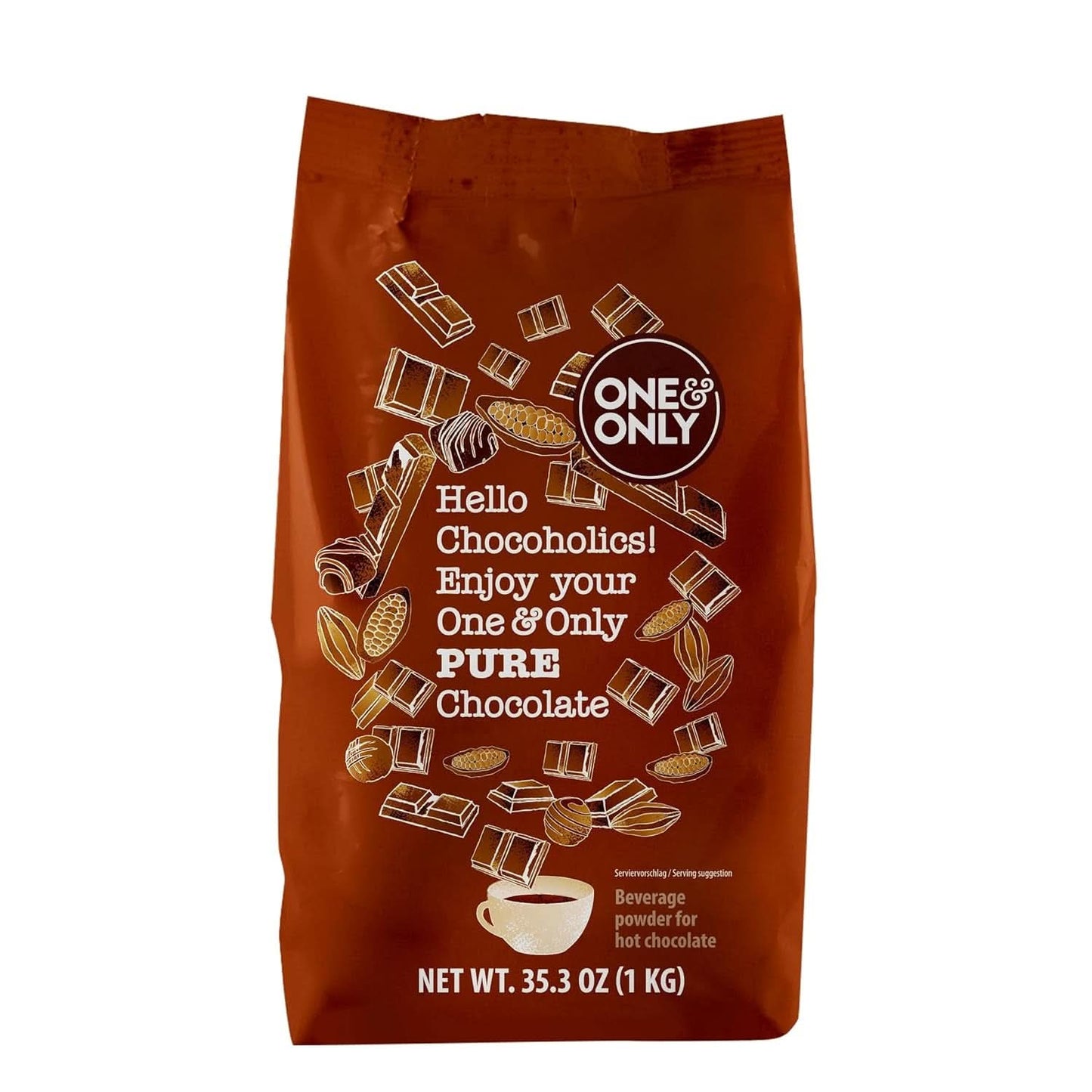 One&Only Chocolate Powder Pure 1 Kg - Vysoce kvalitní čokoládový prášek pro prémiovou čokoládu na pití s ​​32 % kakaa Cacao a Hot Chocolate Naty Shop