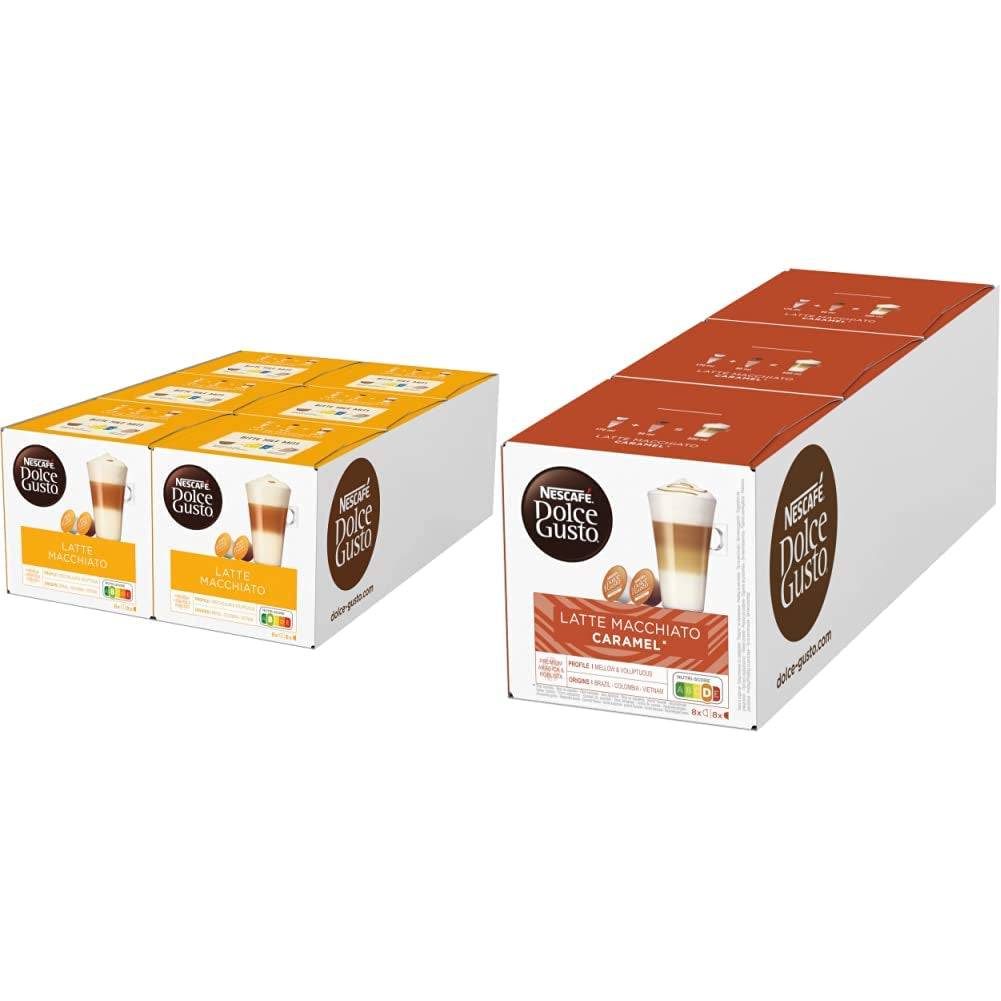 Latte Macchiato | 96 Kaffeekapseln & Latte Macchiato Caramel | 48 Kaffeekapseln | Směs Arabica Robusta | Feines Caramell Aroma a leckerer Milchschaum