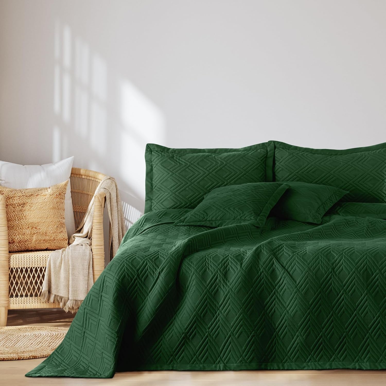 Ameliahome přehoz 170X210 Cm Oboustranný přehoz Ultrazvukové prošívání Polyester Ophelia Tmavě zelená Postele a přikrývky Besuche den AmeliaHome-Store Ophelia Tmavě zelená 170X210 Cm