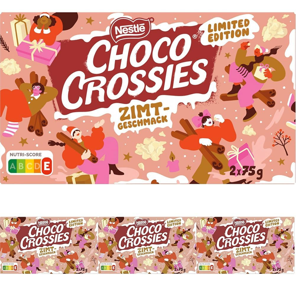 Nestlé skořicové lehké křupavé vločky a křupavé mandle pokryté bílou polevou a skořicovou příchutí, která se rozpustí v ústech, balení po 4 kusech (2 x 75 g každý)