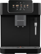 Plně automatický espresso kávovar GRUNDIG KVA 6230 s napěňovačem mléka, nerezový mlýnek s 13 nastaveními mletí, nádoba na kávová zrna 250 g, vyjímatelná nádrž na vodu 2 litry, tlak čerpadla 19 bar, dotykový displej, černá
