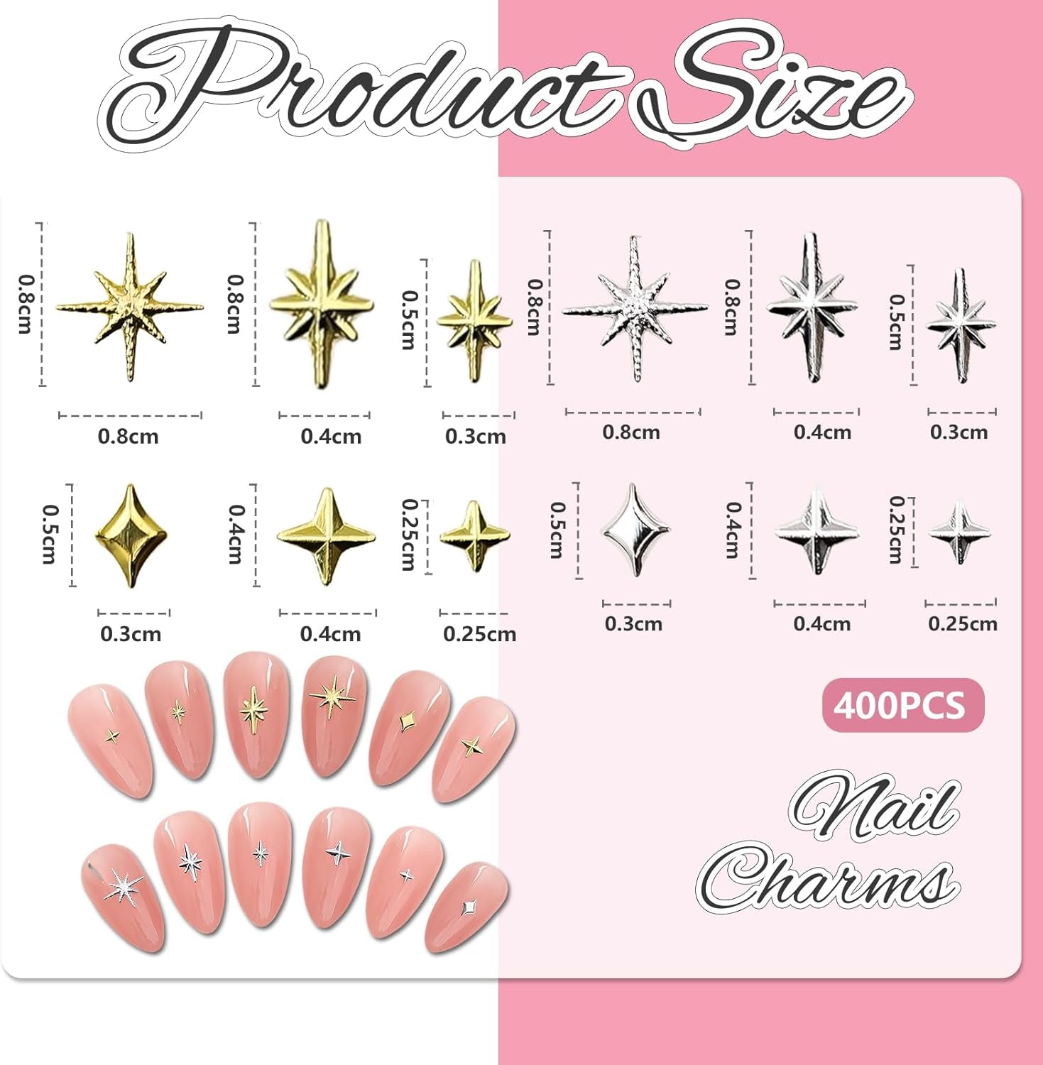 400 ks Stern Nail Charms Gold Silver, Charms Nägel Zubehör, Nagel Deko, Nail Art Zubehör, Nagel Charms, Nagel Steine, Nail Design, Charms Für Nägel