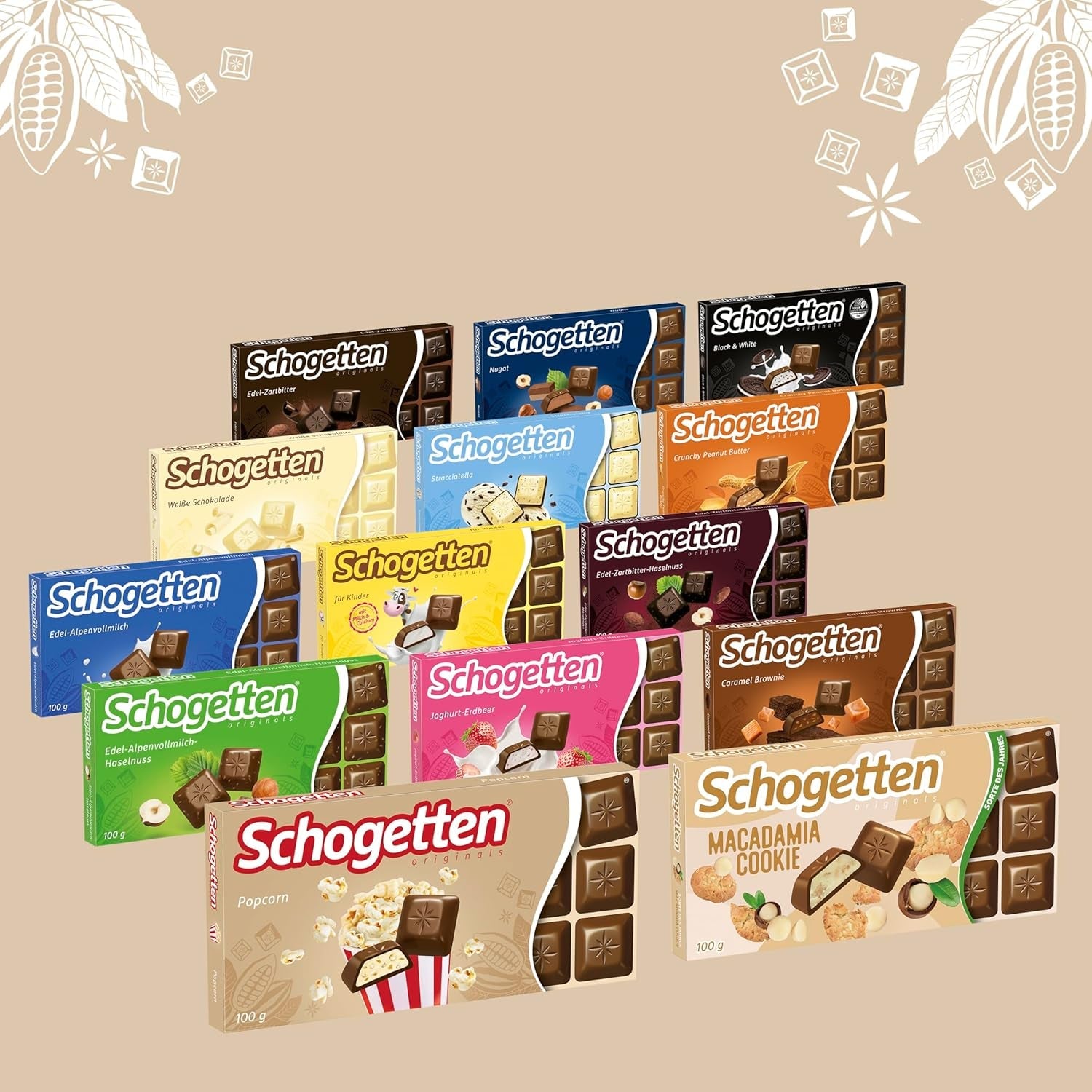 Schogetten popcorn 1 čokoláda x 100g, mléčná čokoláda s popcornem a kousky kukuřice, praktické jednotlivé kousky. Delikatesa. Kousek po kousku.
