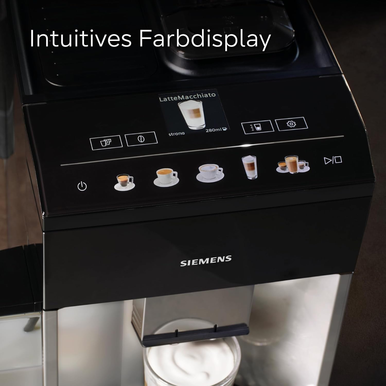 Siemens EQ500 plně automatický espresso kávovar TQ513D01, mnoho kávových specialit, napěňovač mléka, integrovaný zásobník na mléko, automatické čištění párou, 1500 W, přírodní světlá stříbrná/klavírní černá