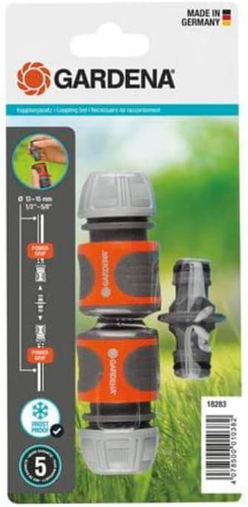 Sada spojek Gardena: Hadicová spojka pro prodloužení o 13 mm (1/2 palce) a 15 mm (5/8 palce) i při vysokém tlaku vody, snadná montáž (18283-20)