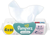 Pampers Sensitive dětské ubrousky, 15 balení 80 ubrousků, 1200 dětských ubrousků, jemné čištění a ochrana pokožky 2 v 1
