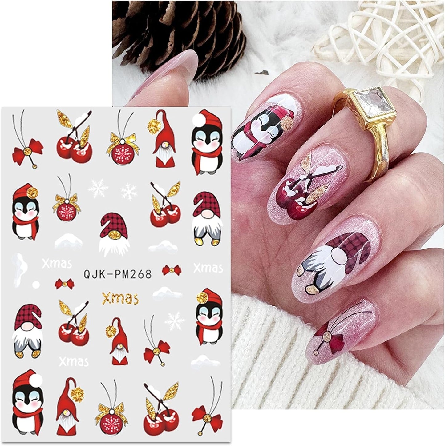 JMEOWIO Nálepka na nehty Weihnachten 10 Blatt Nálepka na nehty Selbstklebend Nagelaufkleber Glitter Schneeflocke Xmas Winter Urlaub Zlatá dekorace Nageldesign Zubehör
