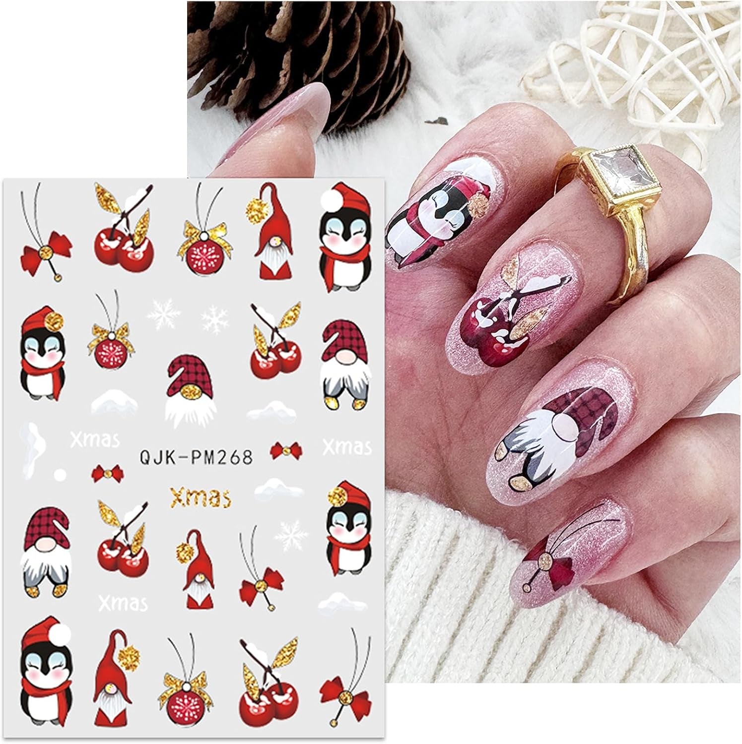 JMEOWIO Nálepka na nehty Weihnachten 10 Blatt Nálepka na nehty Selbstklebend Nagelaufkleber Glitter Schneeflocke Xmas Winter Urlaub Zlatá dekorace Nageldesign Zubehör