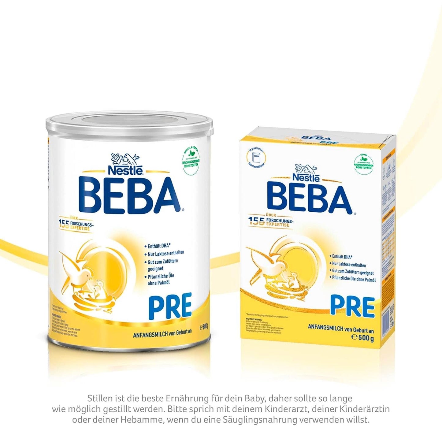BEBA PRE Počáteční mléko od narození, dětská výživa s DHA, pouze laktóza, bez palmového oleje, balení 3 (3 x 800 g) Naty Shop