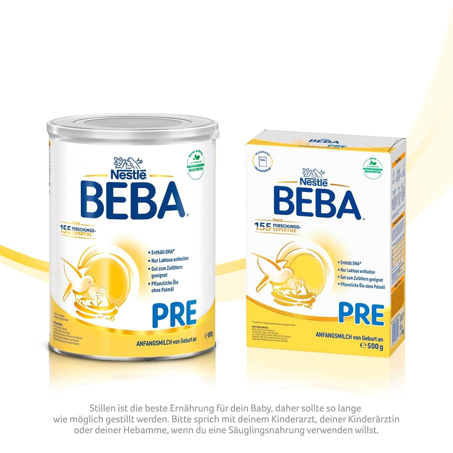 BEBA PRE Počáteční mléko od narození, dětská výživa s DHA, pouze laktóza, bez palmového oleje, balení 3 (3 x 800 g) Naty Shop