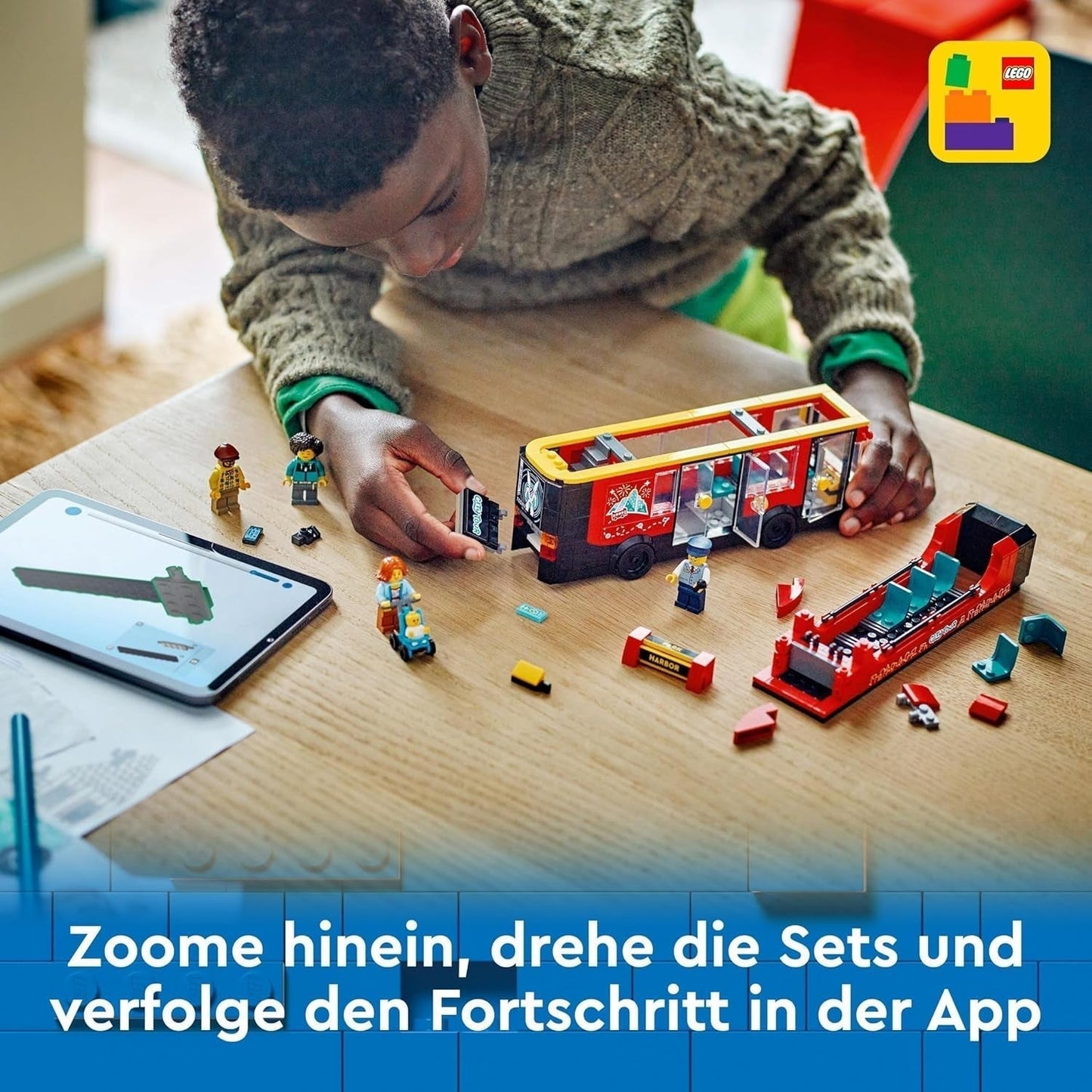 LEGO City dvoupatrový autobus, dvoupatrový autobus na hraní, sada vozidel pro dívky a chlapce od 7 let, obsahuje 5 figurek včetně miminka v kočárku 60407 Stavebnice Besuche den LEGO-Store