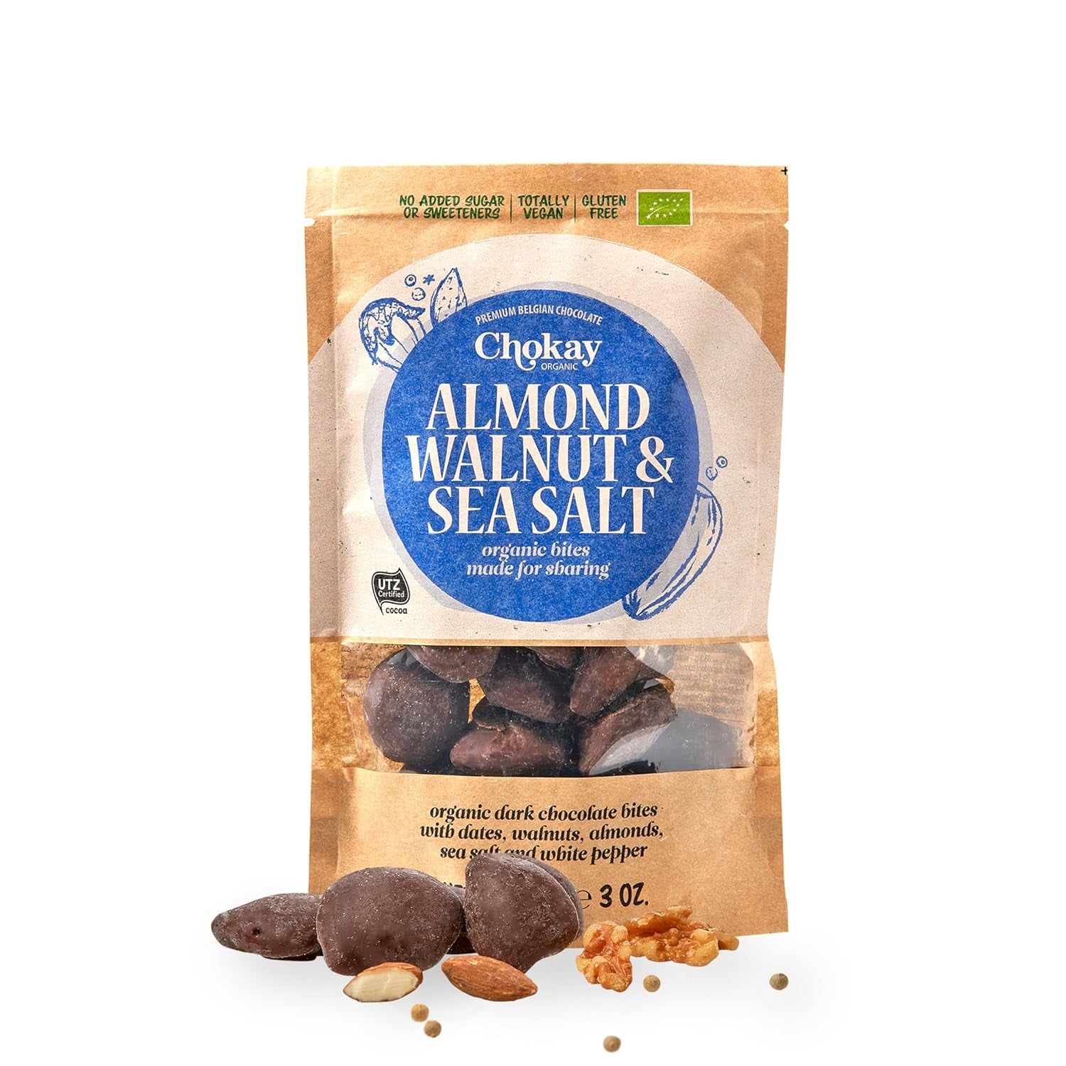 Bio Bites - skořicové mandle a tmavé belgické čokoládové mandle / bez přidaného cukru, bez sladidel / veganské a Fair Trade / 1 x 85 g