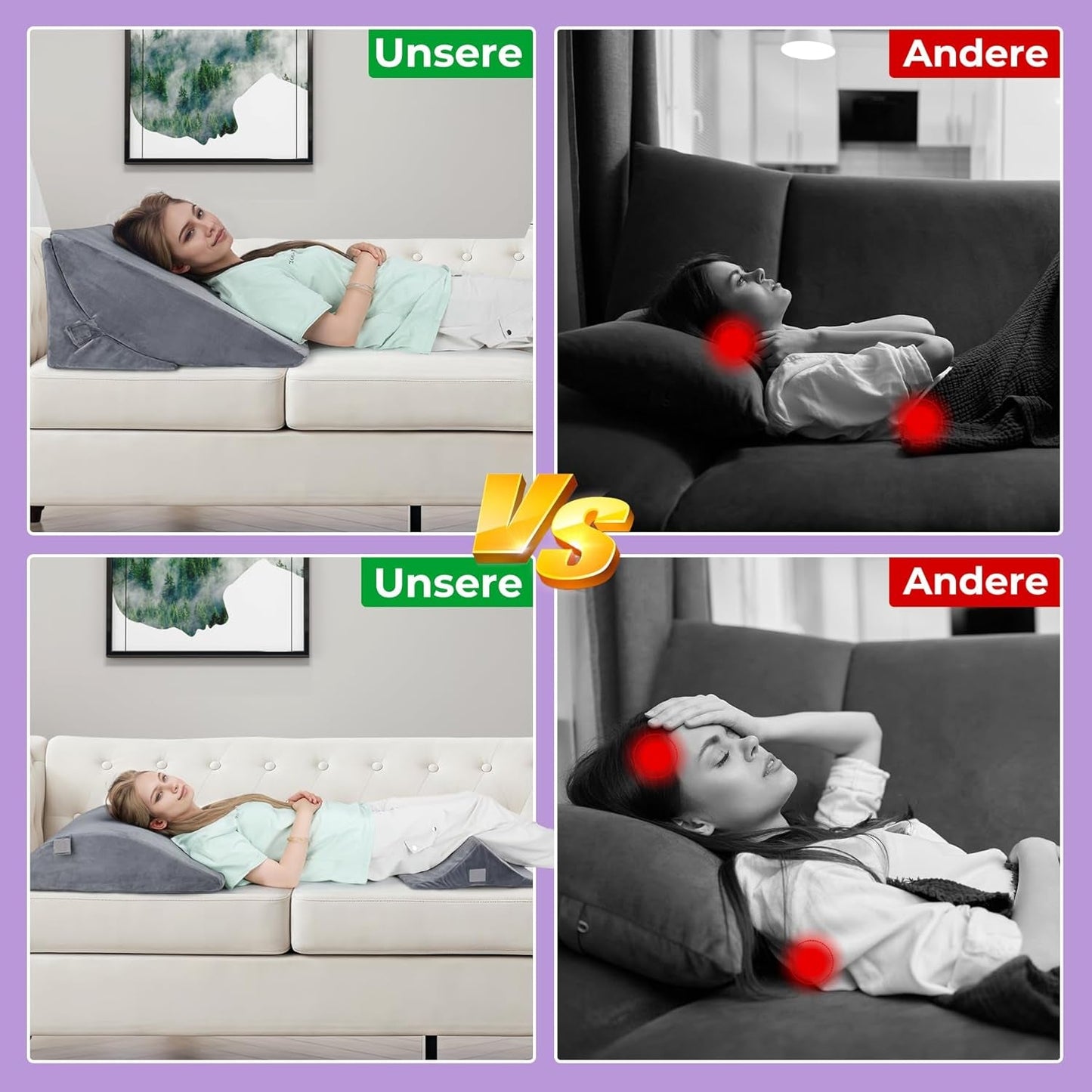 Nastavitelný polštář z pěny s vysokou hustotou, Ergonomický polštář na záda na postel a pohovku, Antirefluxní polštář na čtení na spaní, hraní, sledování televize (těžký)