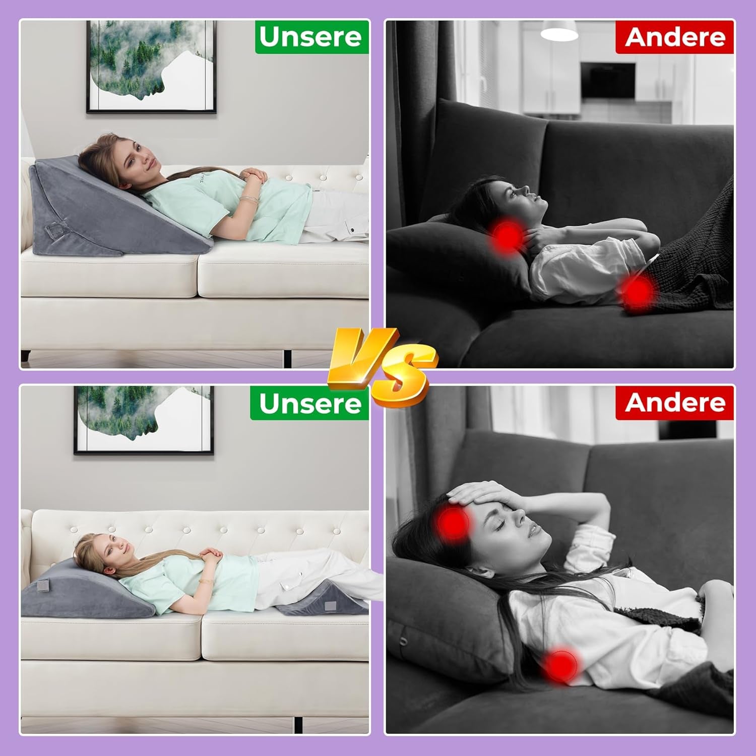 Nastavitelný polštář z pěny s vysokou hustotou, Ergonomický polštář na záda na postel a pohovku, Antirefluxní polštář na čtení na spaní, hraní, sledování televize (těžký)
