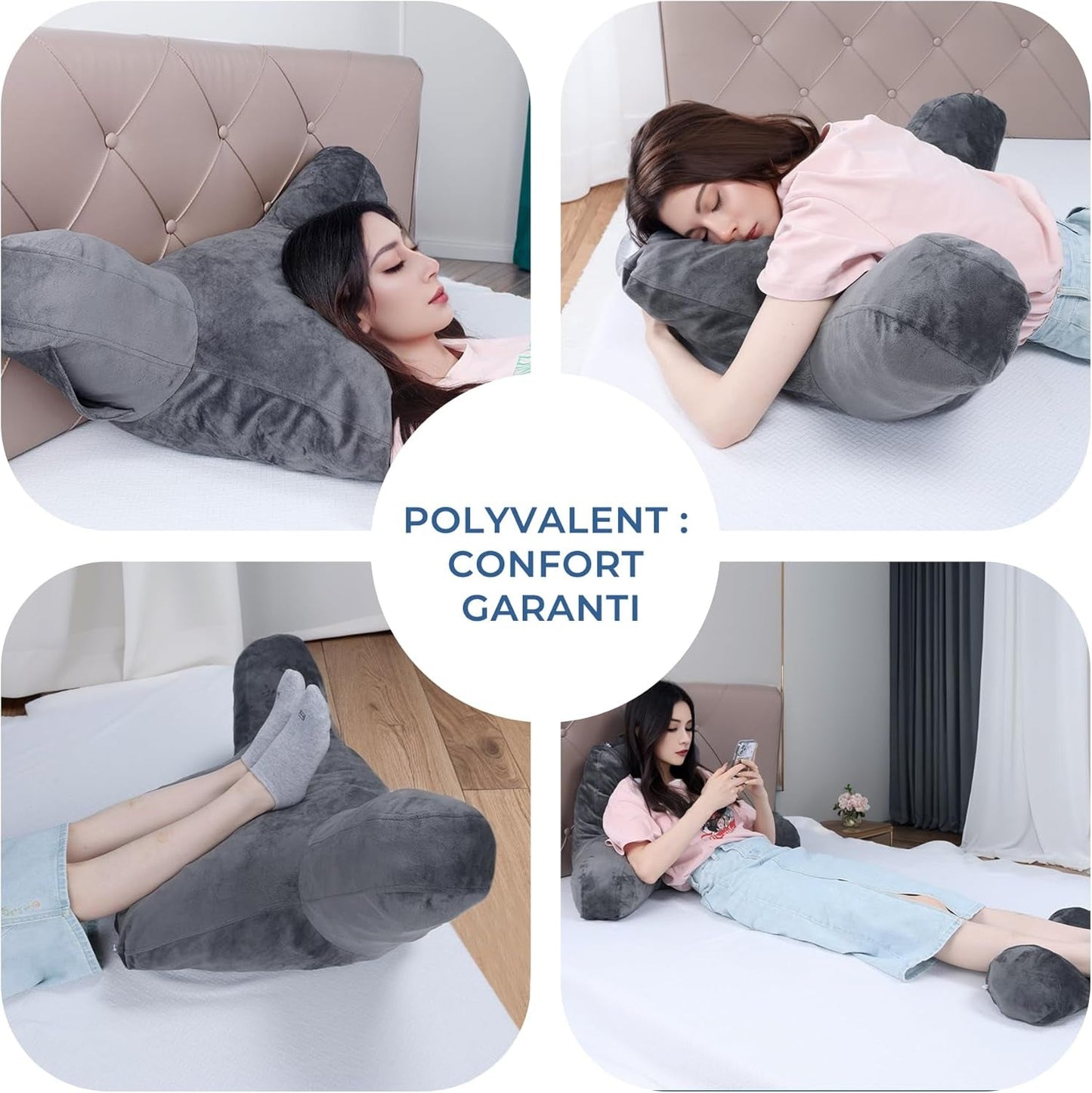 INFANZIA ergonomický polštář na čtení s područkami, opěrka zad z paměťové pěny, šedá, M