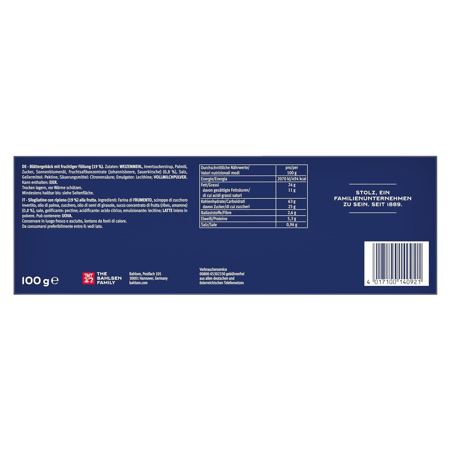 Bahlsen Deloba - 1 balení - Černý rybíz a třešňové listové těsto (1 x 100 g)