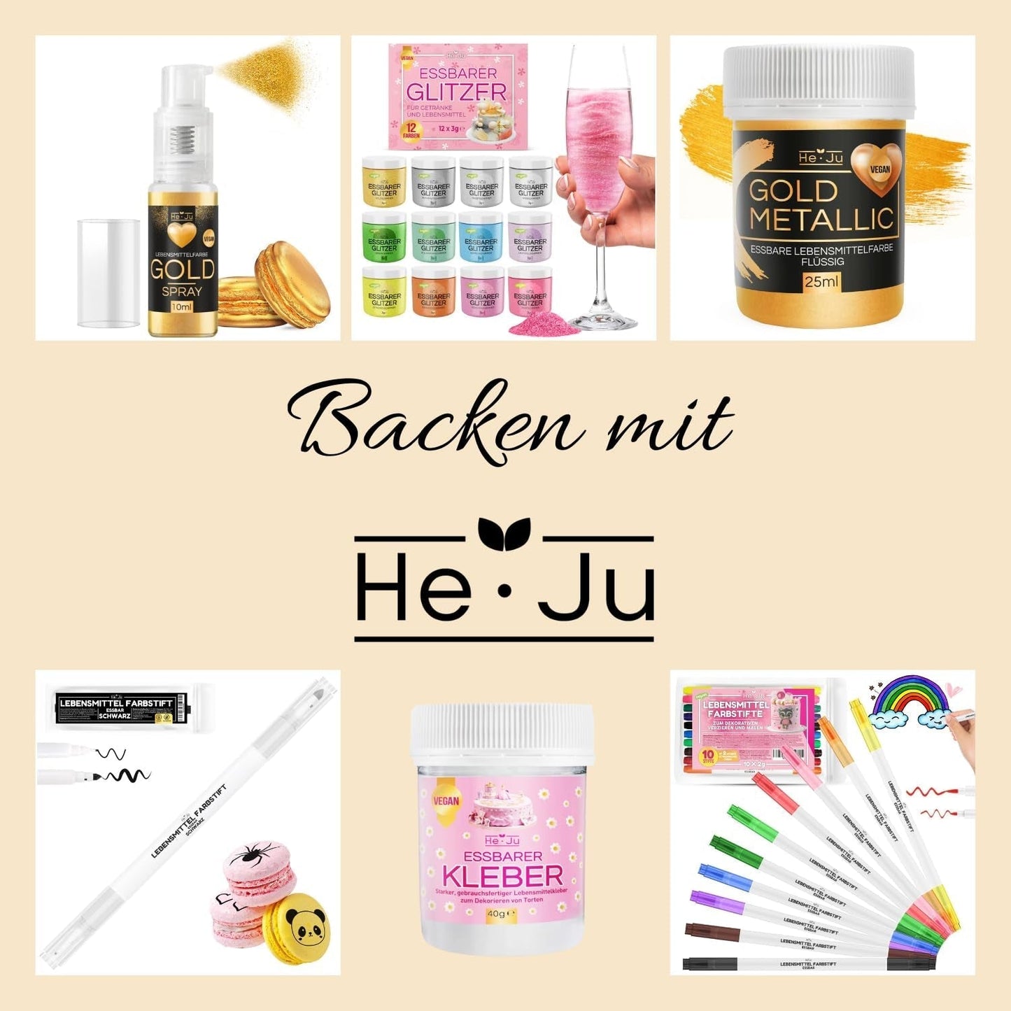He-Ju Metallic Gold tekuté potravinářské barvivo 25 ml, jedlé třpytky na nápoje a jídlo (kovové zlato, 25 ml)