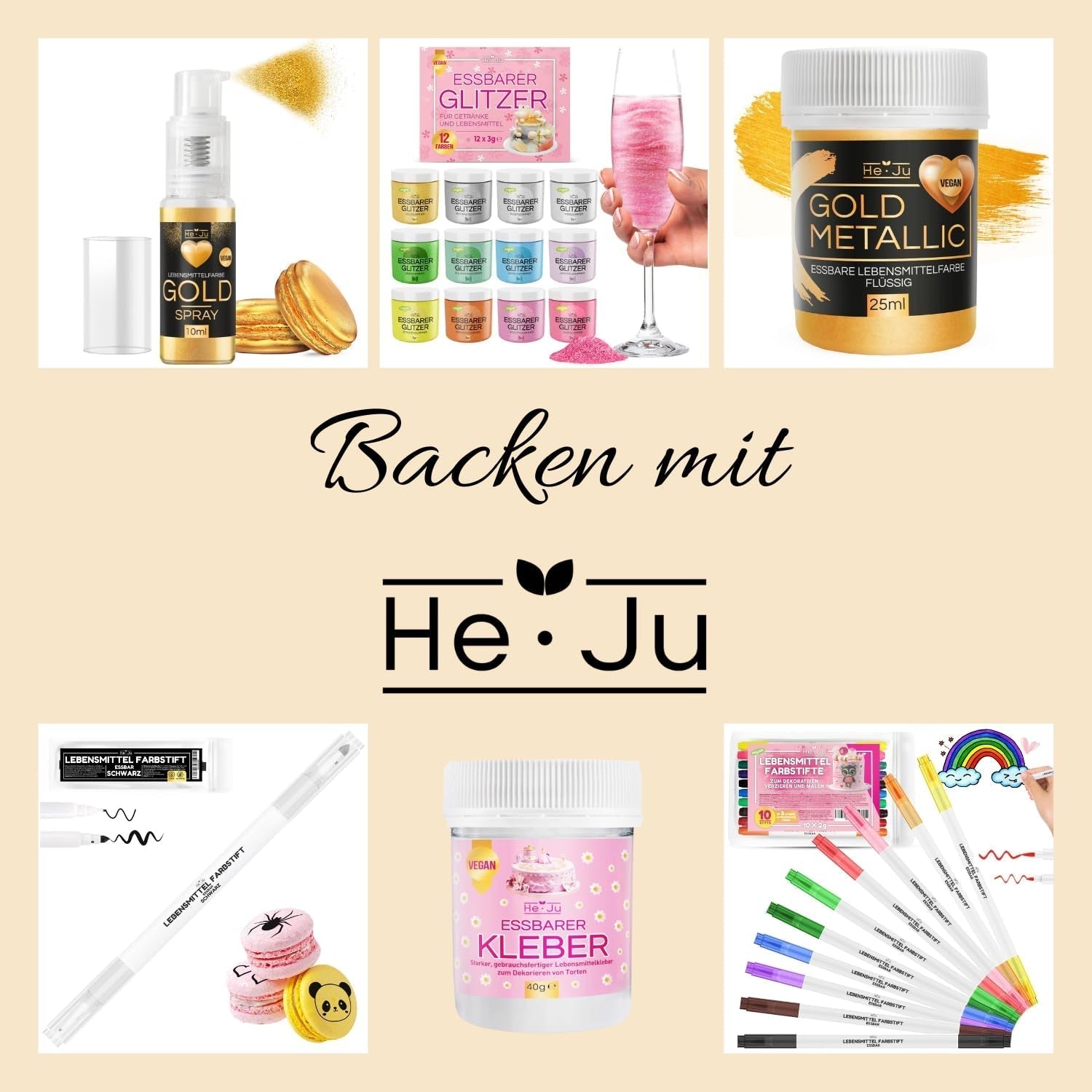 He-Ju Metallic Gold tekuté potravinářské barvivo 25 ml, jedlé třpytky na nápoje a jídlo (kovové zlato, 25 ml)