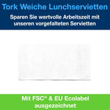 Tork Soft Lunch Ubrousek bílý, 1/8 složený, 3 vrstvy, 33 cm × 33 cm, 150 ubrousků, 477416