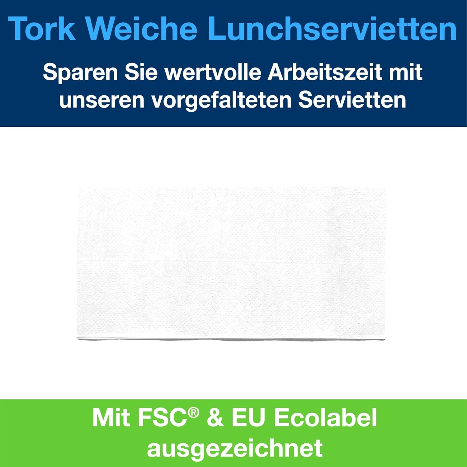 Tork Soft Lunch Ubrousek bílý, 1/8 složený, 3 vrstvy, 33 cm × 33 cm, 150 ubrousků, 477416