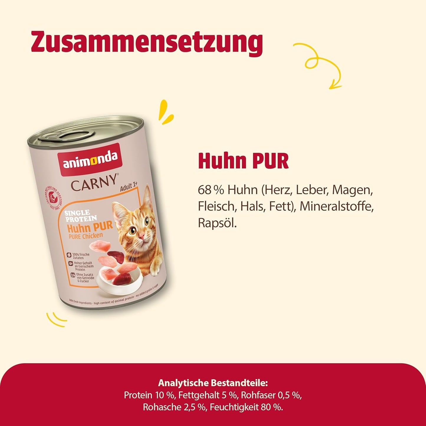 animonda Carny Adult Single Protein Pure Chicken (6 x 400 g), vlhké krmivo pro dospělé kočky s jediným zdrojem bílkovin, vlhké krmivo pro dospělé kočky, bez obilovin a cukru