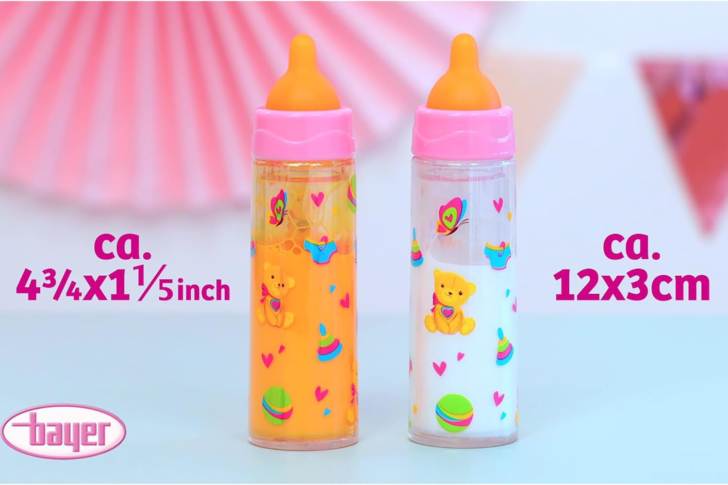 Bayer Design 79201AE kouzelná láhev, láhev na mléko, láhev na pití, příslušenství pro panenky, bílá a oranžová