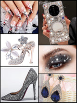 EBANKU Nail Art Strass Kit Multi Design Zubehör Mit 1 Pinzetten 1 Stück Wachsstifte Deko Diamanten Kristalle Perlen Edelsteine ​​​​Bunt Pferdeaugen Strass Metall Nieten Für Nagel DIY (1 kus (10Er Pack))