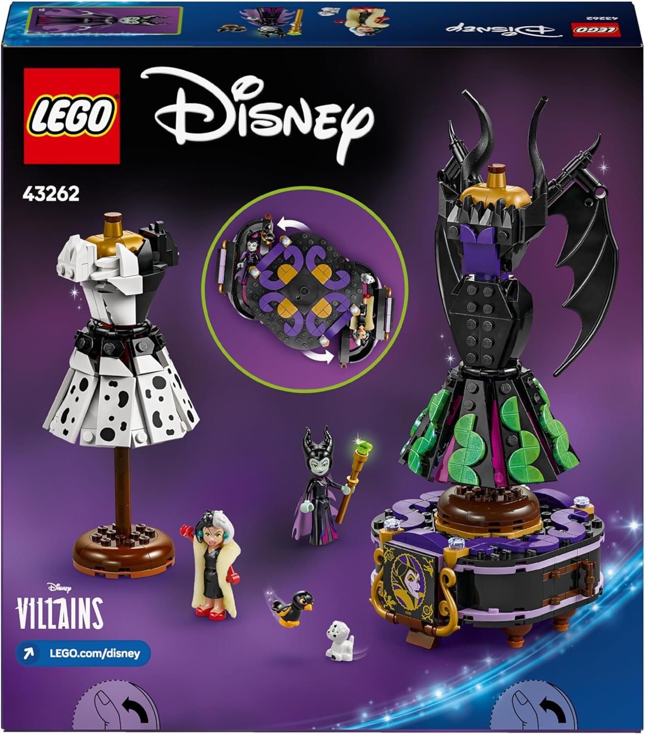 LEGO Ç€ Disney Villains The Dresses Of Maleficent And Cruella De Vil - Hračka pro chlapce a dívky od 9 let - Vč. 2 minipanenky a 2 figurky zvířat – dárek k narozeninám pro fanoušky 43262 Stavebnice Besuche den LEGO-Store