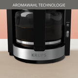 Espresso kávovar Krups KM3210 Pro Aroma Plus, 10 šálků, 1,25 l, udržování teploty po dobu 30 minut, viditelné okénko hladiny vody, systém proti odkapávání, černý s nerezovými aplikacemi