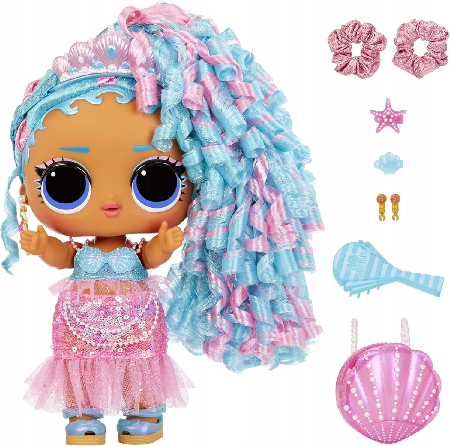 L.O.L. Překvapení! Big Baby Hair Hair Hair – SPLASH QUEEN – 27,94 cm große Puppe mit 14 Überraschungen, Accessoires zum Teilen und echten Haaren – Für Kinder und Sammler ab 4 Jahren