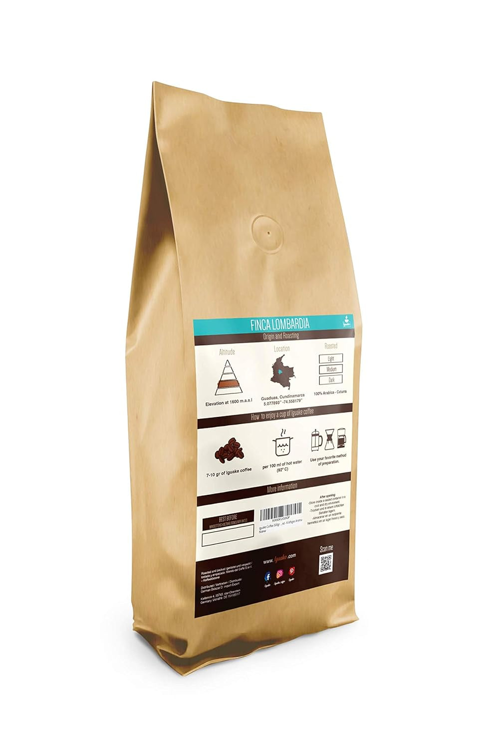 Káva Iguaque 1000gr | Premium Kaffee ganze Bohnen 100% Arabica z Kolumbie | Familienbetrieb - Single Origin Kaffeebohnen - Nachhaltige eigene Plantage im Hochland - Kräftiges Aroma