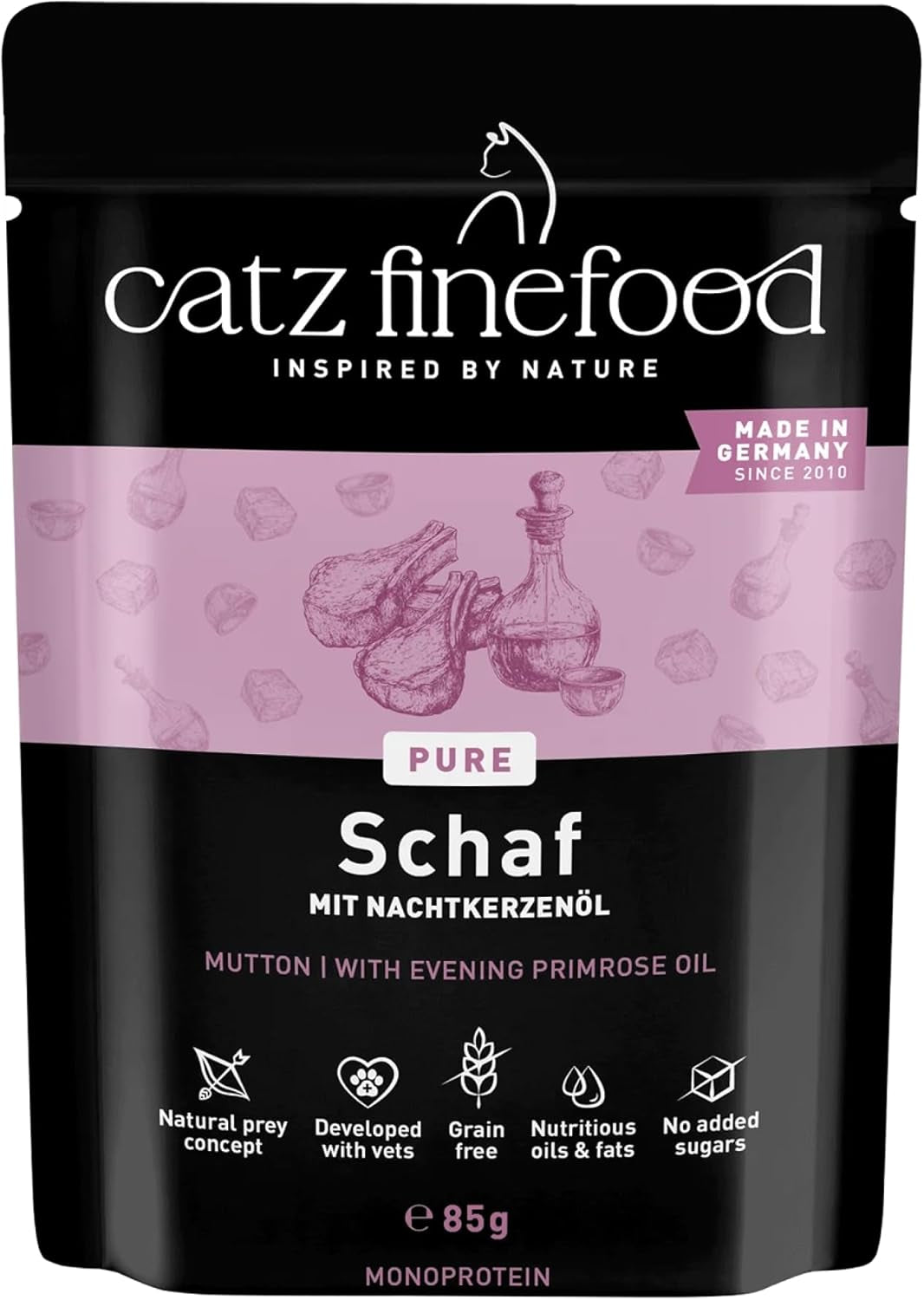 Mokré krmivo pro kočky Catz Finefood Purrrr Sheep Monoprotein no. 113, pro kočky s citlivým zažíváním, 70% obsah masa, 16 sáčků po 85 g