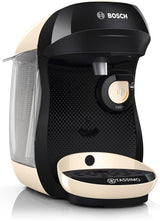 Bosch Tassimo Happy Friendly kávovar na kapsle TAS107E, 70+ nápojů, vhodný pro všechny šálky, Auto-Stop, udržitelný, perfektní dávkování, úspora místa, 1400 W, krémová/černá