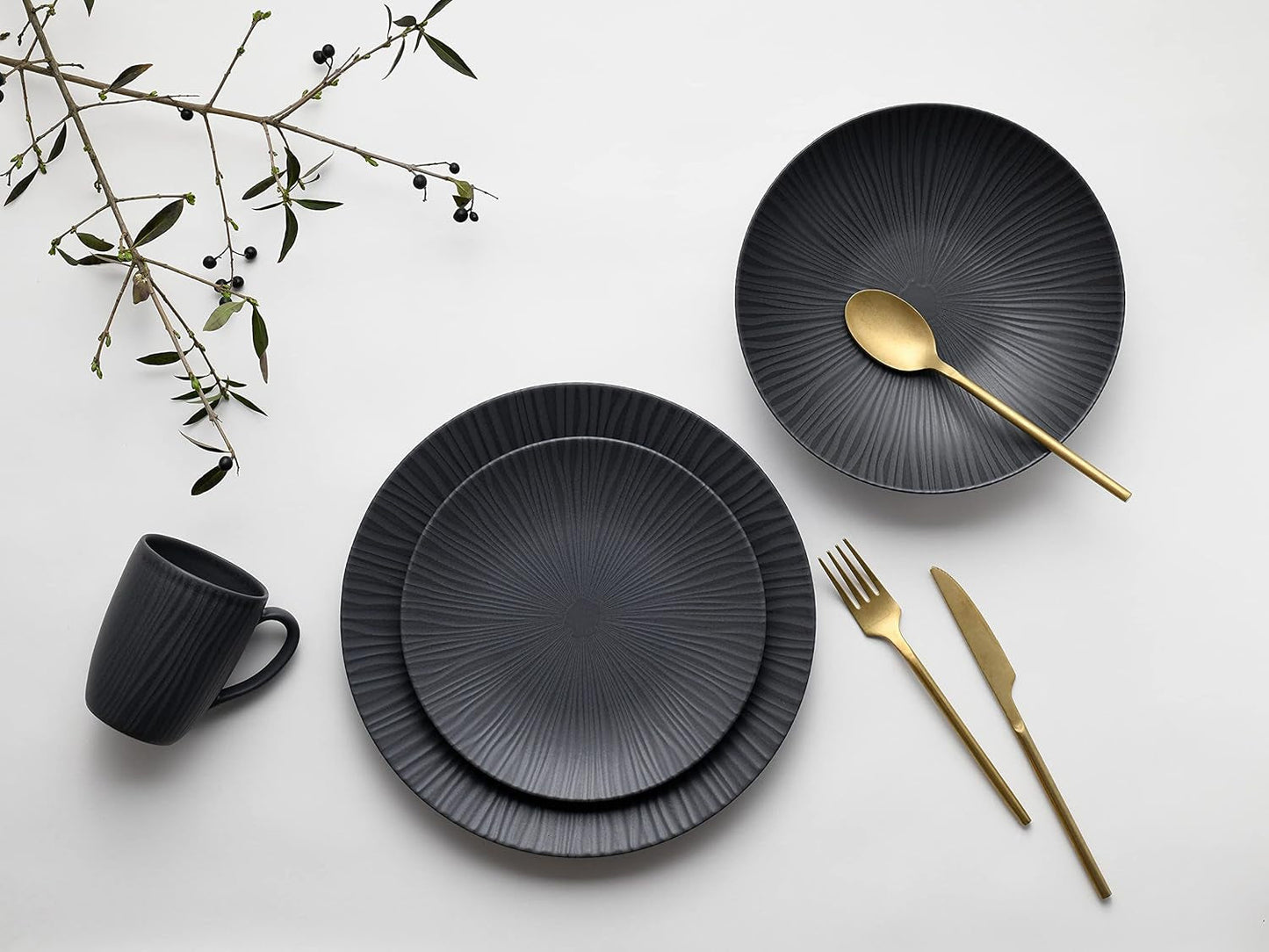 CreaTable, 20537, Vesuvio Black Series, 16dílná sada jídelního nádobí, Porcelánová kombinovaná služba, Vhodné do myčky a mikrovlnné trouby, Vyrobeno v Portugalsku