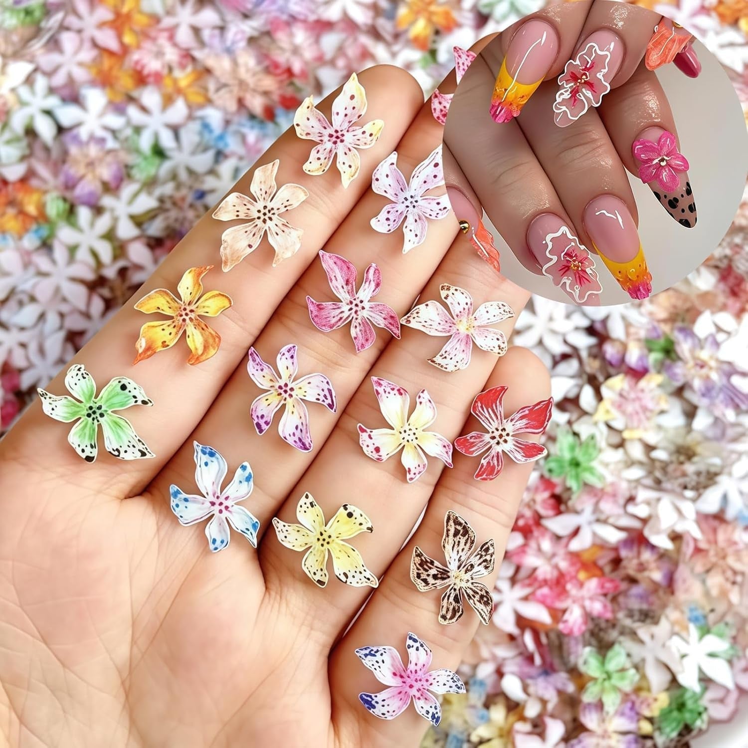 50 Stück 3D Blume Sada kousků na nehty, Bunte Nageldesign Zubehör, Nägel Charms Und Nagel Art Charms, Perfekt Für Nailart, Maniküre Dekoration Und DIY Nageldesign